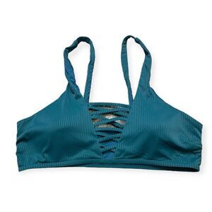 CUPSHE Women's Teal Strappy Front Ribbed Bikini Top Size Medium